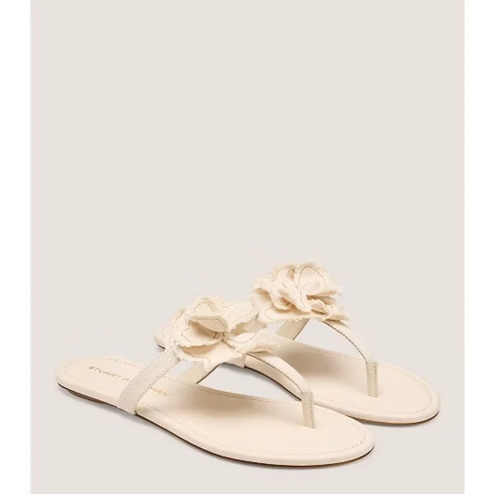 NWT Stuart Weitzman Cream RIO T-STRAP SANDAL Size 5.5